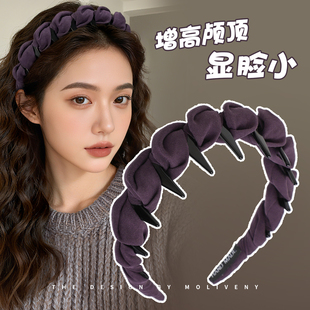 秋冬高级感麂皮绒布发箍头饰女外出百搭防滑带齿发卡子高颅顶头箍