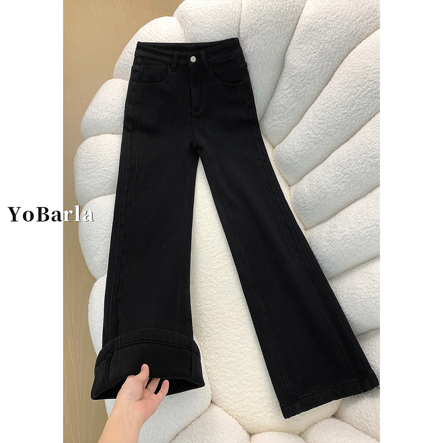 黑色微喇牛仔裤女冬季加绒胖mm大码弹力显瘦梨型身材喇叭马蹄裤子,女装/女士精品,牛仔裤,淘宝优惠券,粉丝福利购,淘宝优惠卷