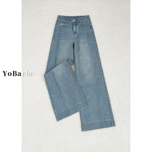 复古梨形大码显瘦阔腿牛仔裤女