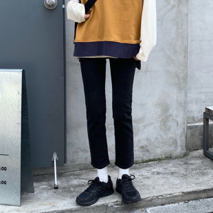 胖mm高腰直筒显瘦九分小个子烟管裤 黑色弹力牛仔裤 大码 新款 女春季