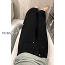 胖mm宽松显瘦梨形身材阔腿裤 加绒大码 子 女高腰冬季 黑色直筒牛仔裤