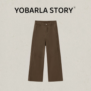 复古棕色阔腿牛仔裤 宽松垂感显瘦直筒裤 女春季 胖mm大码 子 新款 美式