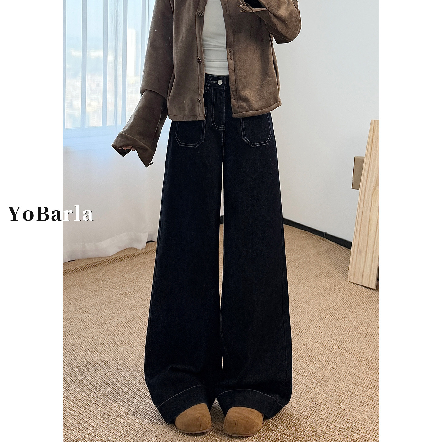 深蓝色阔腿牛仔裤女秋冬新款大码胖mm梨型身材显瘦宽松垂感直筒裤,女装/女士精品,牛仔裤,淘宝优惠券,粉丝福利购,淘宝优惠卷