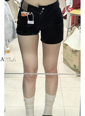 黑色弹力牛仔短裤女夏季新款大码胖mm高腰显瘦梨形身材a字热裤子