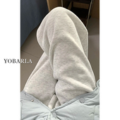 女大码 春季 新款 雪花灰直筒休闲裤 胖mm宽松显瘦松弛感运动阔腿卫裤