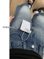 American wide-leg denim capsized pants for women in summer, a new style. Loose and slimming, pear-shaped figure straight-leg shorts thumbnail 6