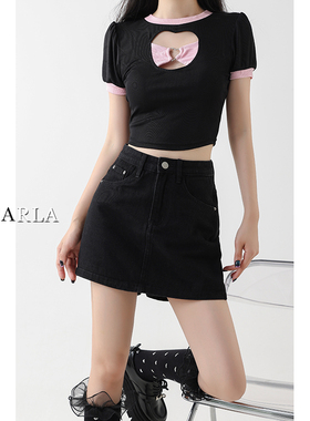 黑色牛仔短裙裤女高腰夏季大码胖mm遮肚子显瘦梨形身材a字半身裙
