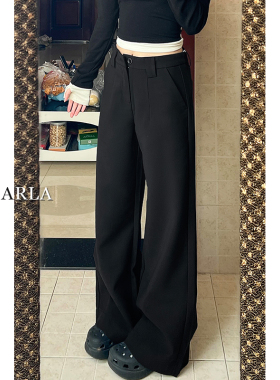 黑色阔腿西装裤女春季新款大码胖mm宽松显瘦梨形身材休闲直筒裤子