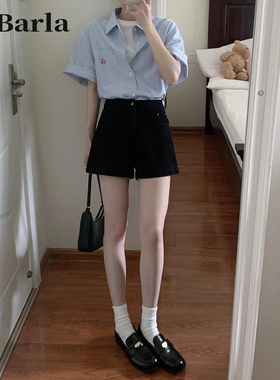 黑色弹力牛仔短裤女夏薄款大码胖mm高腰遮肉显瘦梨型身材a字热裤