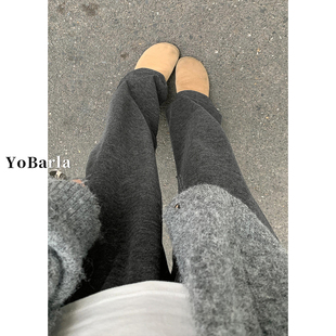 胖mm宽松显瘦软糯垂感休闲裤 加绒大码 女冬季 深灰色慵懒直筒糯米裤