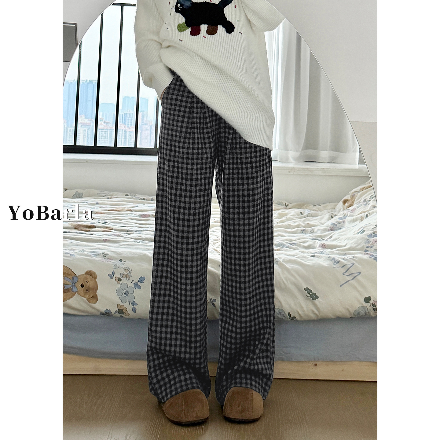 修饰腿型，百搭显瘦的格子休闲裤