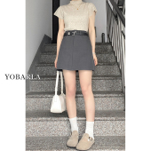 显瘦胖mm遮肚子梨形身材a字短裙子 高腰大码 灰色西装 半身裙女夏季