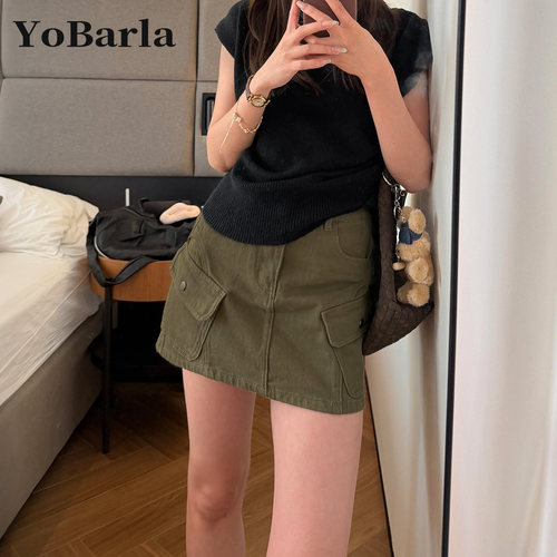 工装牛仔A字短裙大码显瘦遮肉