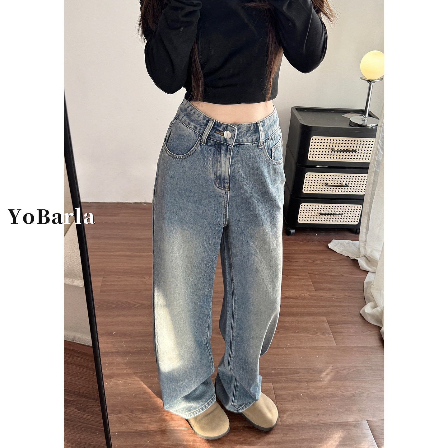 复古直筒牛仔裤女秋冬加绒高腰大码胖mm显瘦梨型身材宽松阔腿裤子,女装/女士精品,牛仔裤,淘宝优惠券,粉丝福利购,淘宝优惠卷