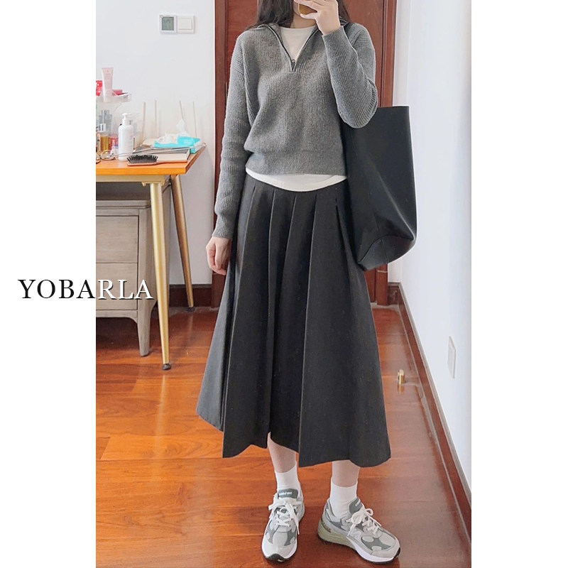 深灰色毛呢百褶裙女秋季大码胖mm高腰显瘦中长款软糯a字半身裙子,女装/女士精品,半身裙,淘宝优惠券,粉丝福利购,淘宝优惠卷