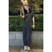 胖mm直筒宽松显瘦束脚小个子休闲卫裤 深灰色运动裤 女秋冬加绒大码