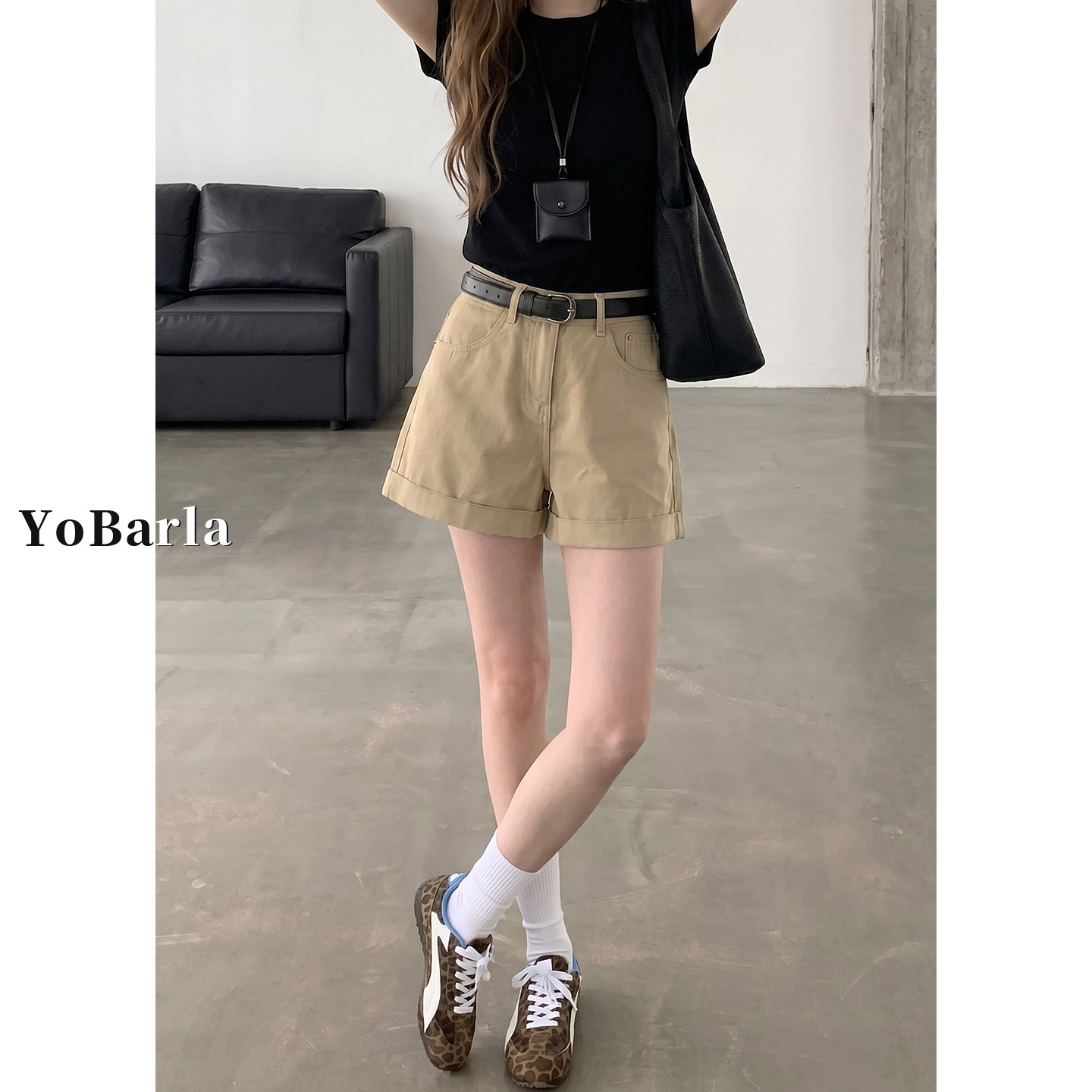 卡其色牛仔短裤女高腰夏季新款大码胖mm梨形身材显瘦阔腿a字热裤