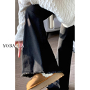 子 显瘦高腰弹力喇叭裤 黑色毛边微喇牛仔裤 女秋冬加绒加厚胖mm大码