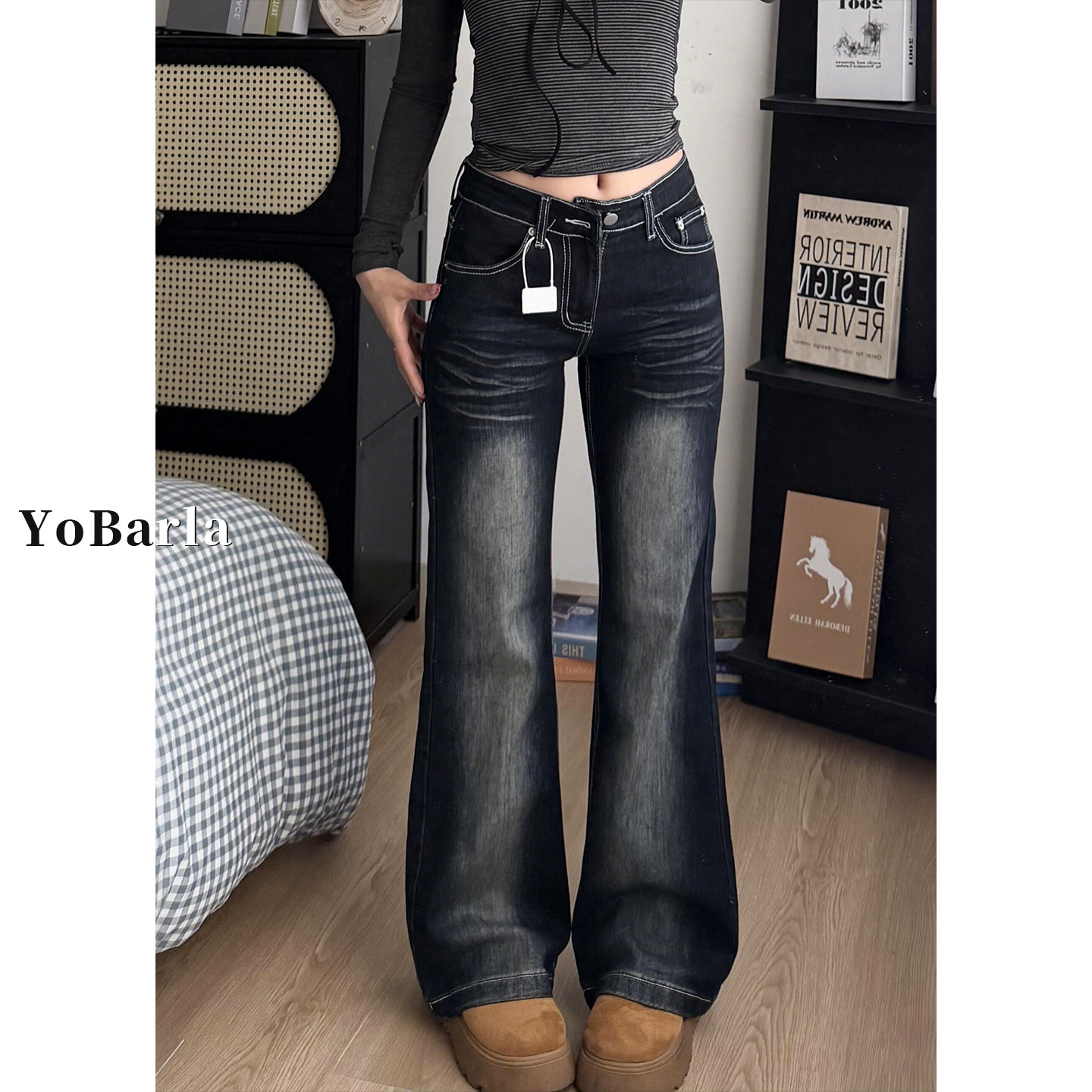 美式复古微喇牛仔裤女秋冬新款大码胖mm梨型身材显瘦弹力马蹄裤子,女装/女士精品,牛仔裤,淘宝优惠券,粉丝福利购,淘宝优惠卷