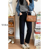 女春季 直筒烟管裤 新款 胖mm显瘦弹力小个子窄版 大码 黑色九分牛仔裤