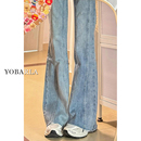 胖mm高腰弹力梨形身材显瘦马蹄裤 复古微喇牛仔裤 大码 新款 子 女秋季