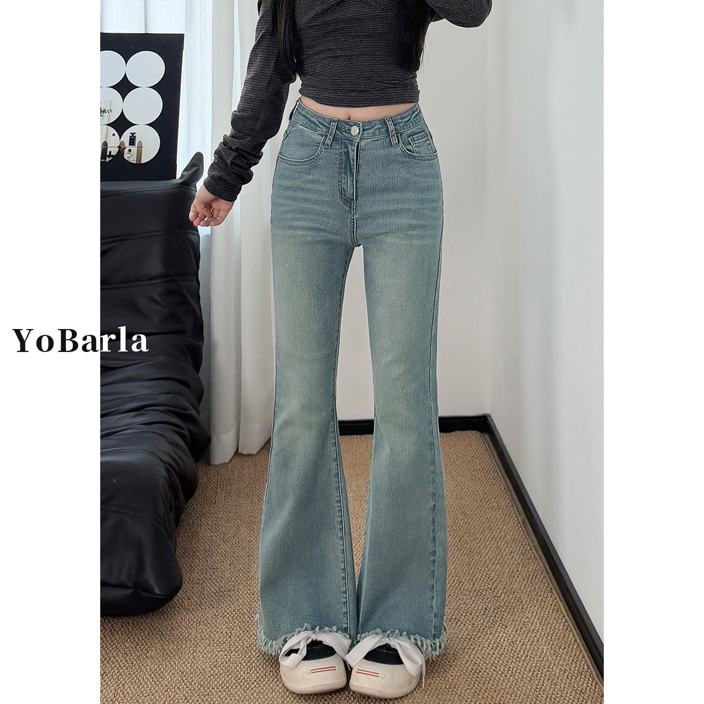 蓝色微喇牛仔裤女冬季加绒弹力大码胖mm梨形身材显瘦毛边马蹄裤子,女装/女士精品,牛仔裤,淘宝优惠券,粉丝福利购,淘宝优惠卷