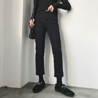 大码女装2020秋季胖妹妹mm裤子直筒宽松显瘦高腰九分黑色牛仔裤女