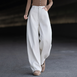 巨好看的白色加绒牛仔裤女2026新款春秋时尚小个子裤子宽松弯刀裤