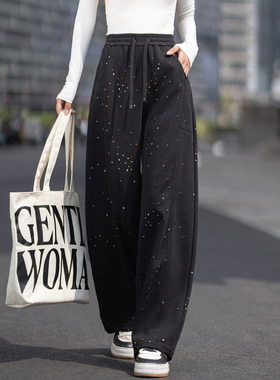 满天星黑色休闲裤女2026新款裤子运动裤卫裤镂空彩点设计感弯刀裤