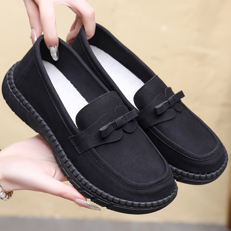 春季老北京布鞋女鞋一脚蹬蝴蝶结平底舒适防滑妈妈鞋女士休闲单鞋