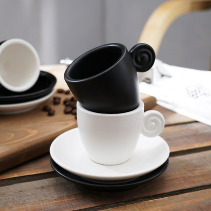 简约黑白色磨砂浓缩咖啡杯碟套装 意式浓缩杯espresso小杯90cc