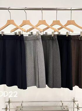 DD22韩系秋季新品百搭时尚A型百褶羊毛半身裙女显瘦百搭