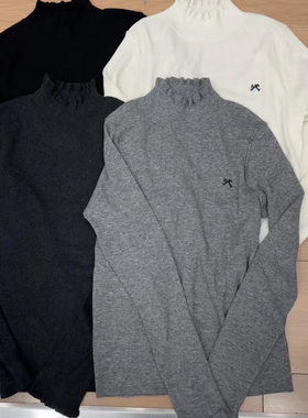 69195新品韩系木耳花边半高领针织毛衣秋冬新款内搭打底衫上衣