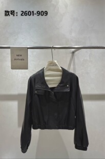 翻领夹克皮外套皮衣 下松紧简约复古款 909韩系春夏季 新品