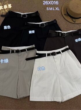 26x016个性款韩版高腰显瘦遮肉阔腿腰带短裤女高品质休闲裤中裤