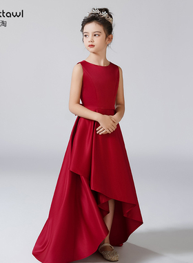 迪迪淘儿童高端定制礼服女童团体演出服学生主持婚礼花童礼服酒红