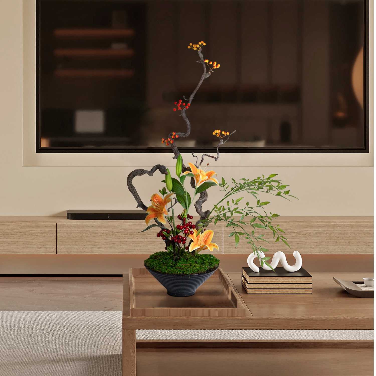 海虹雅林百合假花仿真花摆设高级感逼真桌面绿植中古盆栽装饰摆件