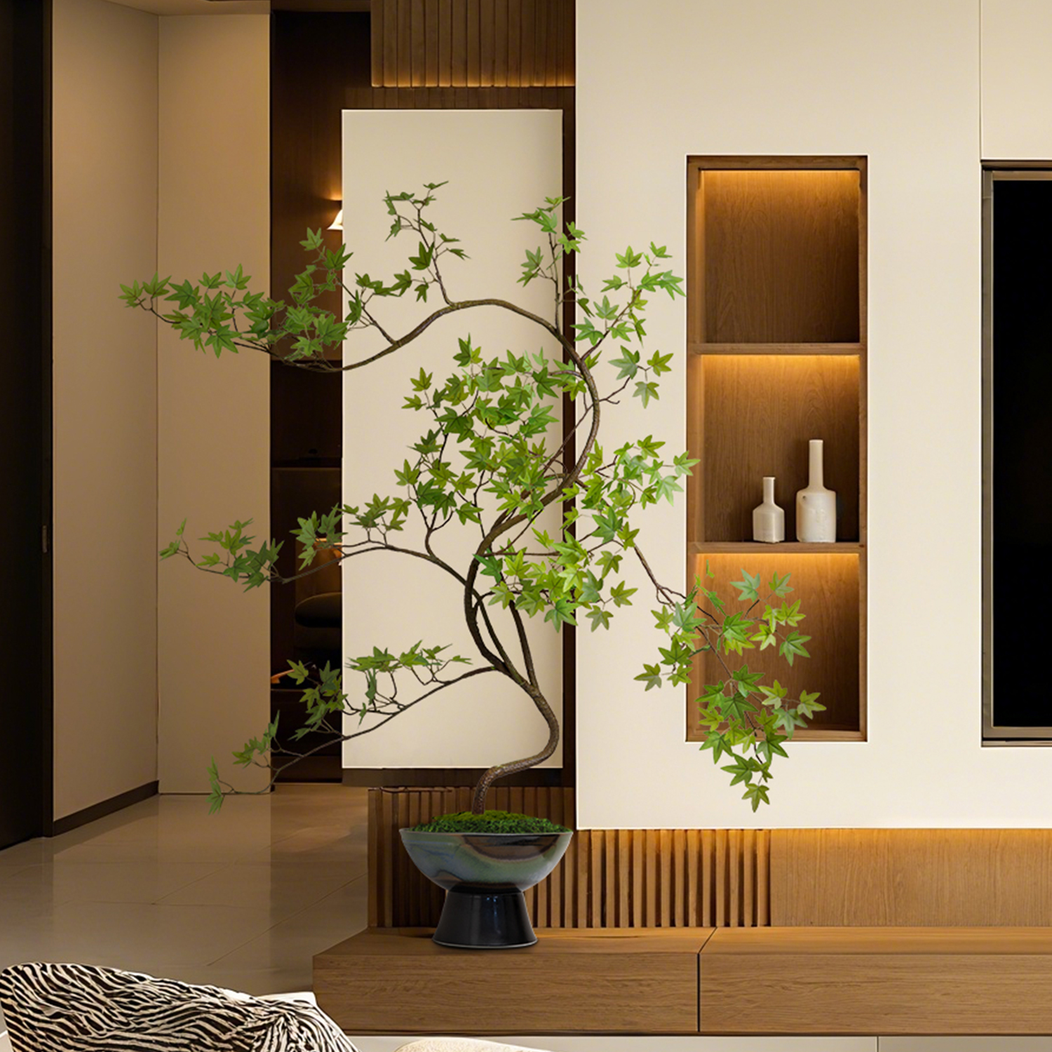 海虹雅林流泉枫桌面仿真花高级感逼真客厅新中式摆件电视柜绿植