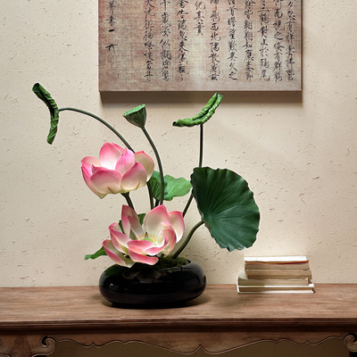 海虹雅林荷花仿真花高级感逼真新中式客厅桌面装饰摆件高档仿生花