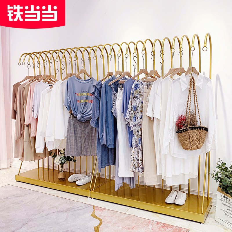 服装货架展示架金色个性创意落地式男装女装店陈列架卖衣服挂衣架