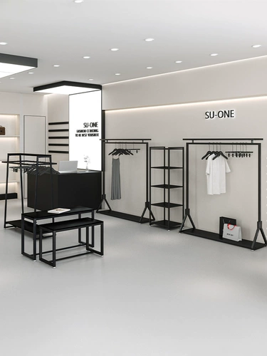 Витрина для одежды для магазинов одежды, простая вешалка для черной одежды, напольная витрина для интернет-магазина знаменитостей, полка для магазина женской одежды