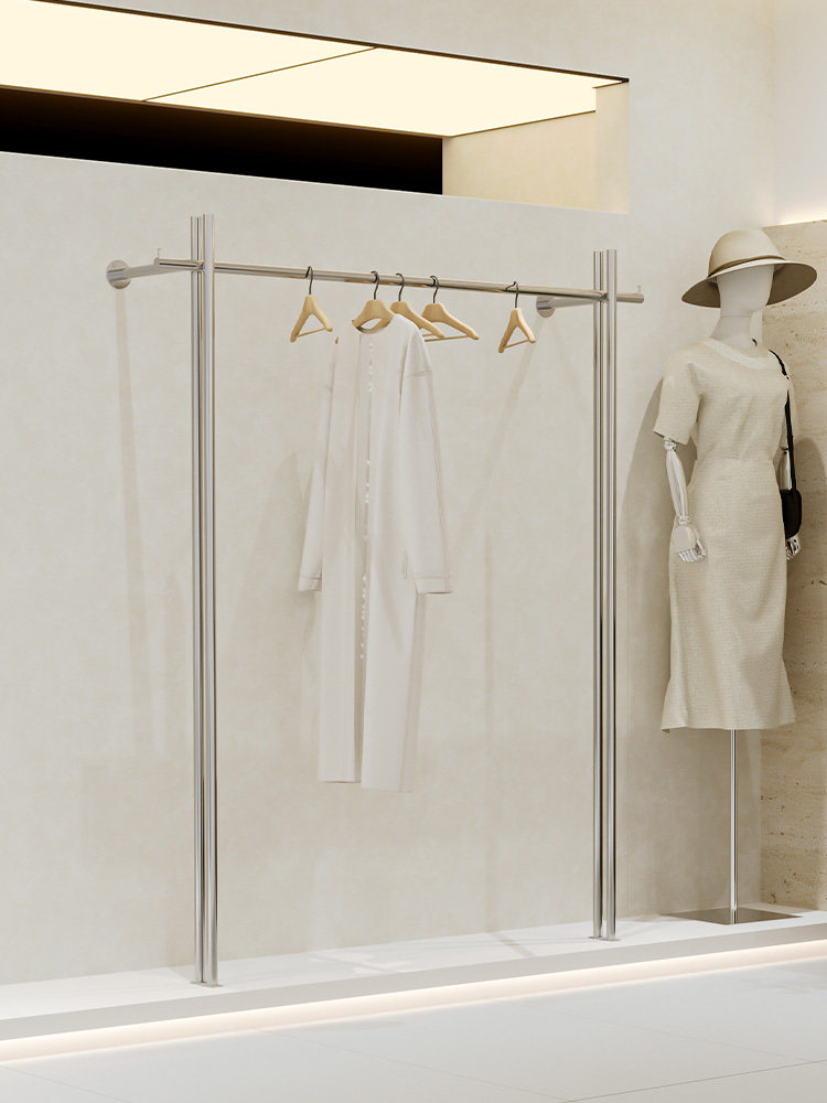服装店上墙展示架网红简约衣服架子不锈钢陈列架组合女装店挂衣架