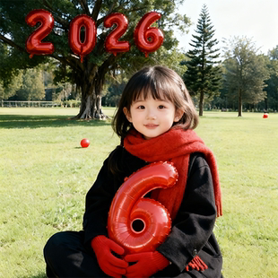 2026红色数字气球3岁宝宝生日跨年拍照40寸户外氛围出片装饰道具
