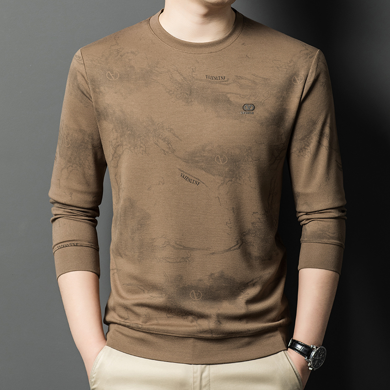 长袖休闲中年冰丝打底衫印花