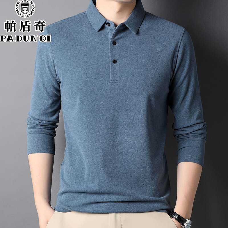 双面德绒长袖t恤男士翻领中年潮