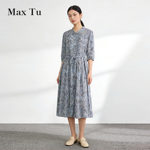 MaxTu桑蚕丝收腰显瘦连衣裙