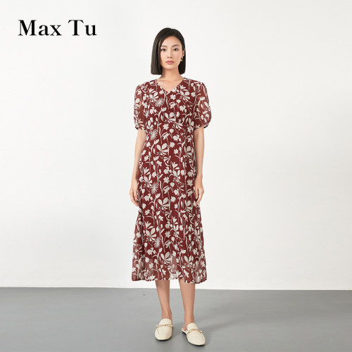 MaxTu专柜女装夏短袖雪纺连衣裙