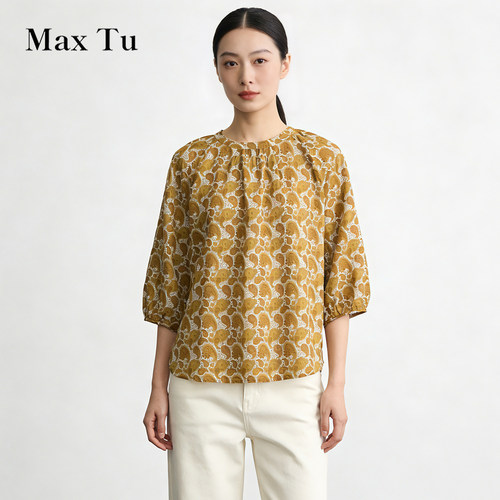 MaxTu全棉印花中袖减龄衬衫