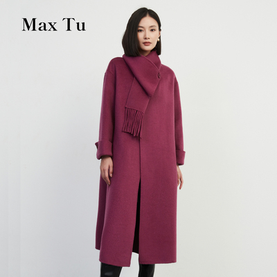 流苏围巾中长款毛呢大衣MaxTu