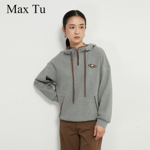 Tu女装 上衣落肩连帽长袖 春秋新款 休闲时尚 卫衣 宽松大码 Max